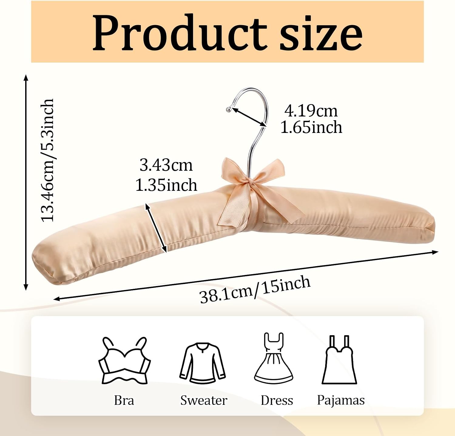 Luxury Padded Hangers for Women Clothing, 10-Pack Thick Foam Satin Hangers No Shoulder Bump for Sweaters, Coats, Blouses, Dresses (Champagne Gold)