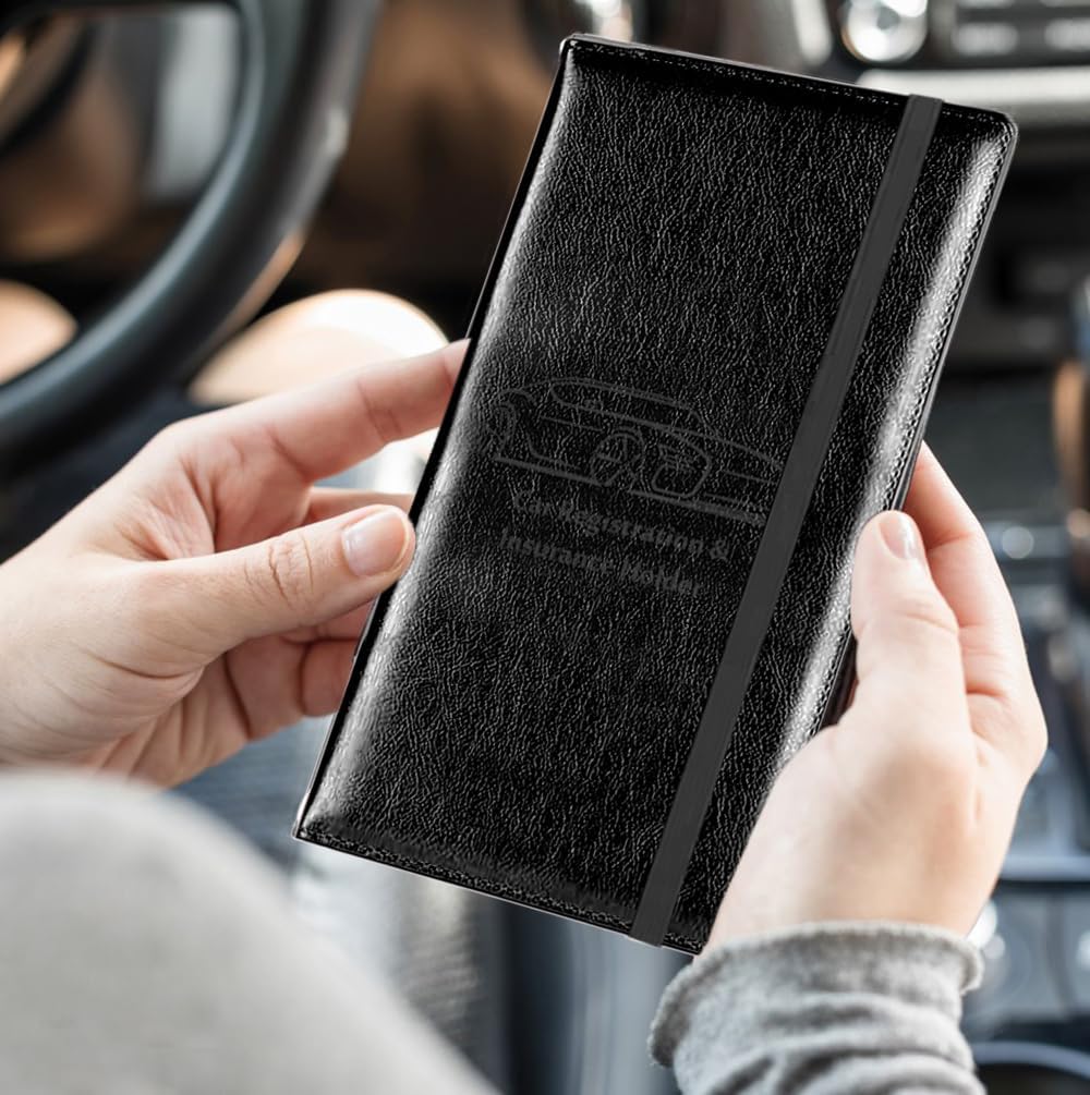Leather Car Registration and Insurance Holder - Vehicle Glove Box Car Organizer,Auto Truck Comparment Accessories Case with Magnetic Closure for Driver License, Cards (Black) image 5