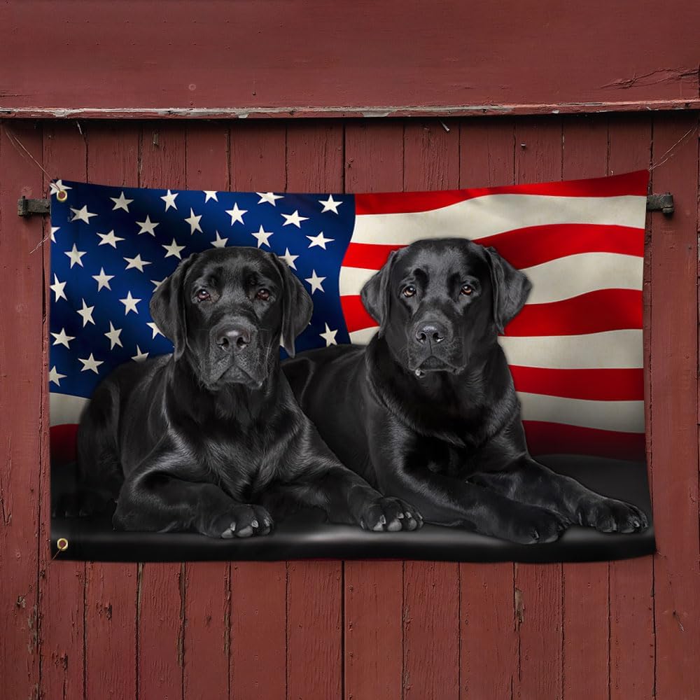 American Flag-Two Black Labs Grommet Flag Labrador Retriever American Flag TQN97GFv1, 3x5 ft., No Flagpole Mounting Rings-USA Flags Premium Polyester-Decorative Indoor Outdoor Flag