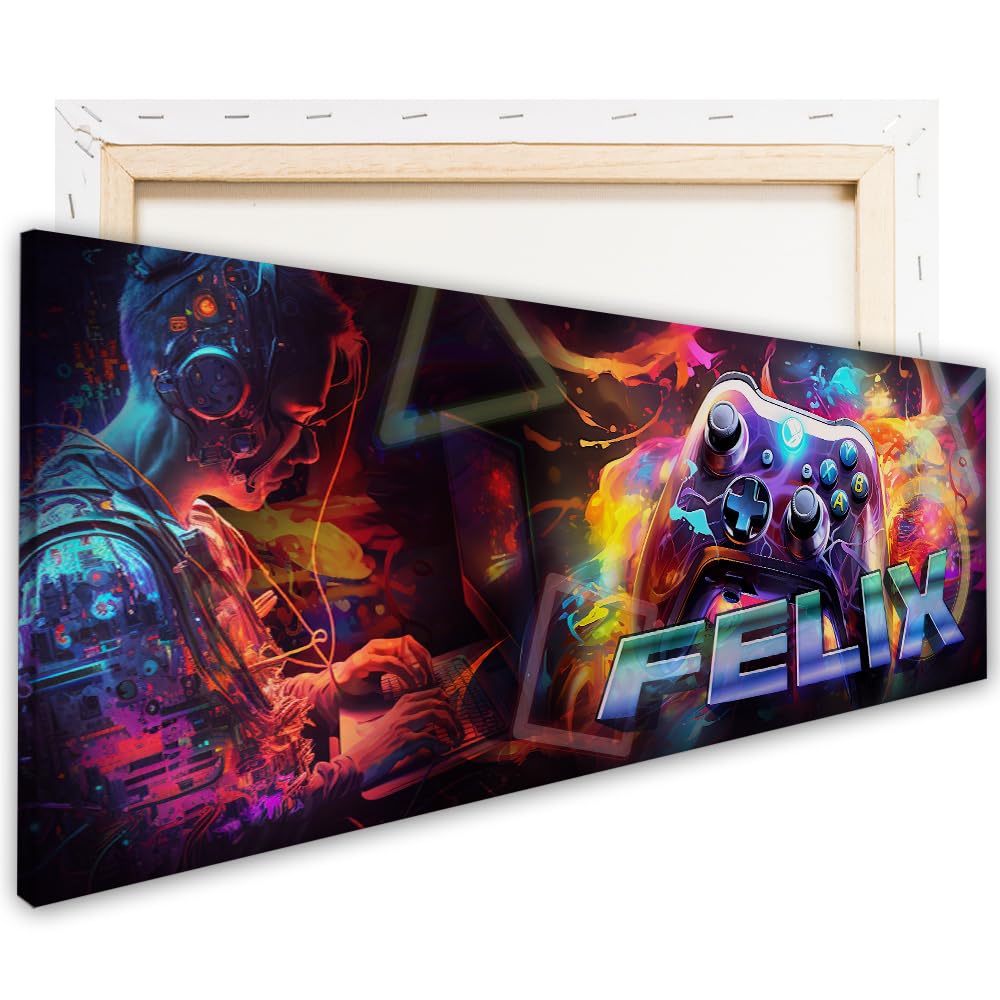 tjapalo® vz61 tableau gamer chambre ado toile prenom personnalisable deco mural chambre garcon deco gaming deco mural chambre ado Poster mural gamer toile gaming (90x30cm)