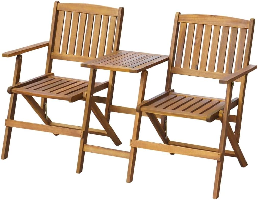 Folding Patio Bench with Tea Table,Balcony Furniture Sets for Apartments,Garden Benches for Outdoors,Seats up to 2 Persons, for Patio,Park,Lawn,Yard, 55.1" Solid Acacia Wood