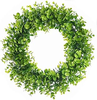 Lvydec Artificial Green Leaves Wreath - 15" Fake Eucalyptus Wreath Outdoor Green Wreath