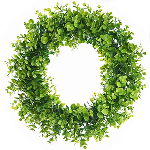 Lvydec Artificial Green Leaves Wreath - 15" Fake Eucalyptus Wreath Outdoor Green Wreath