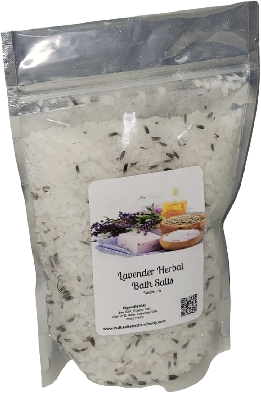 Herbal (Botanical) Bath Salts | 1lb Bag (16 oz.) | Choose Scent | Botanicals | Sea Salt | Bathing | Body Care | Beauty | Relaxation | Spa | Pedicure | Manicure | All Natural (Lavender)