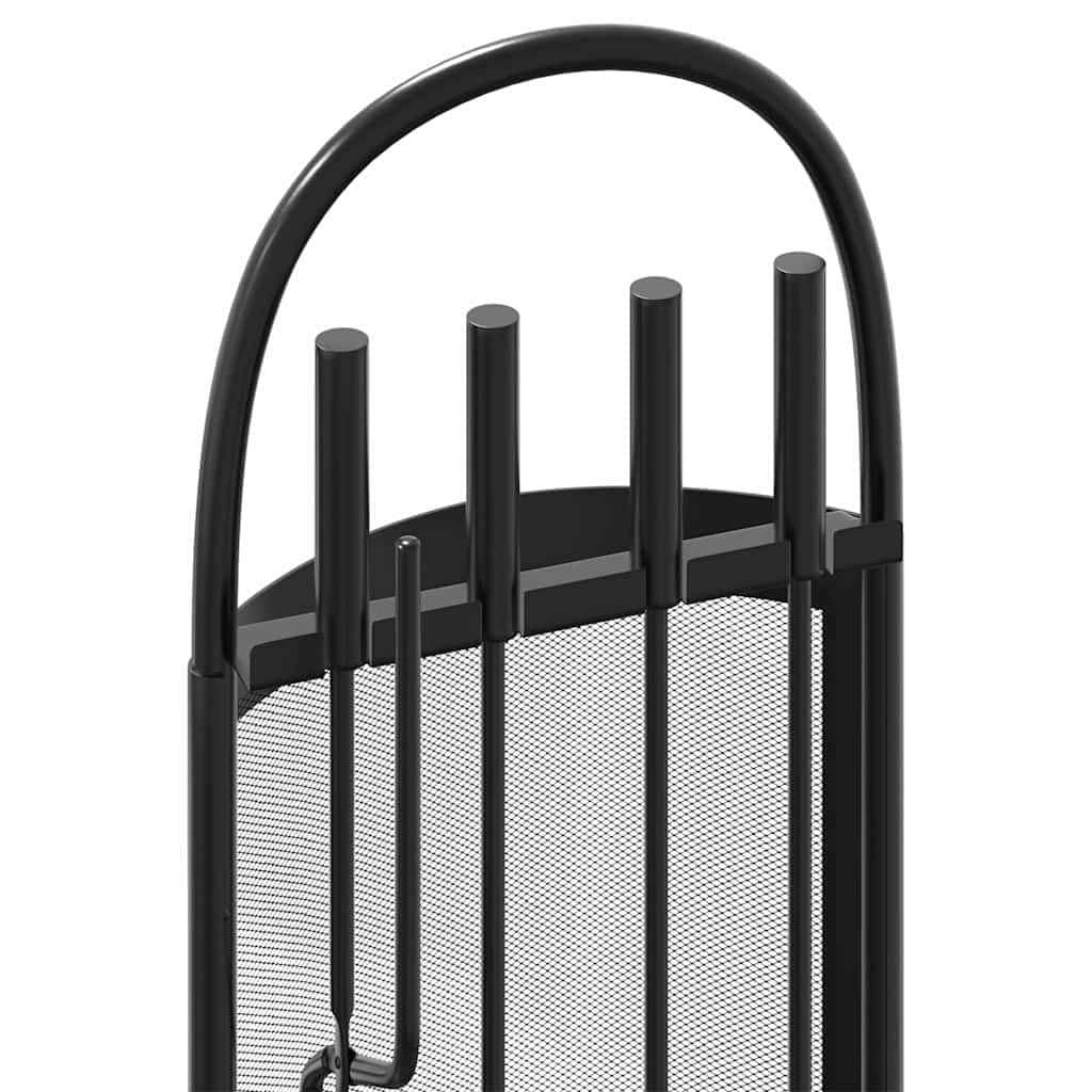5-teiliges Kaminbesteck-Set, Kamingarnitur aus pulverbeschichtetem Stahl, Kaminkaminbesteck mit Ständer, Schürhaken, Zange, Besen und Schaufel, Schwarz