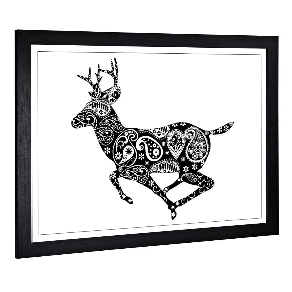 Big Box Art Framed Print of Stag Paisley Design | Wall Art Picture | Home Decor for Kitchen, Living, Dining Room, Lounge, Bedroom, Hallway, Office, Black, A2 / 24.5x18 Inch / 62x45cm