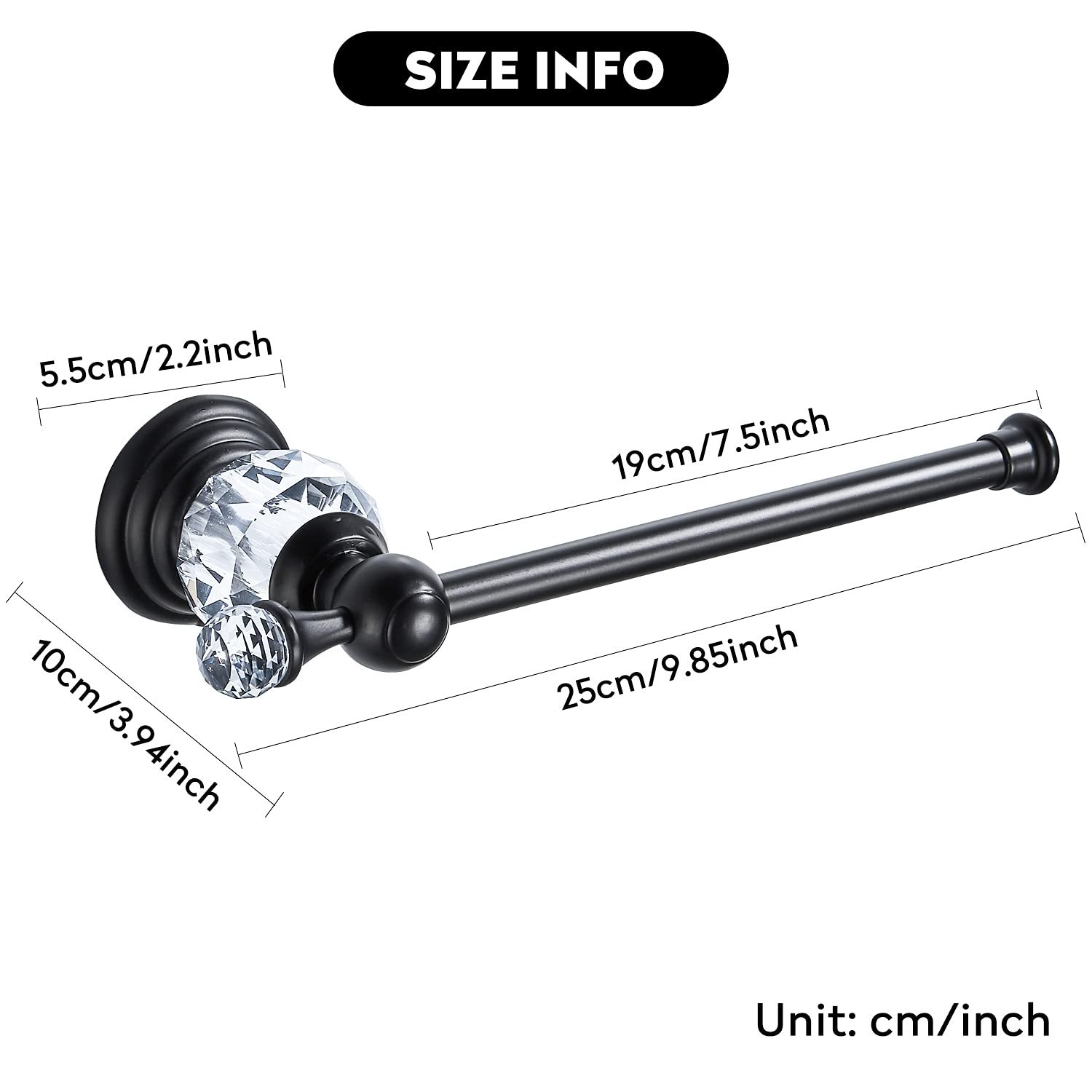 BATHSIR Crystal Toilet Paper Holder, Black Toilet Roll Holder Modern Bathroom Accessories Zinc Alloy Tissue Hanger Wall Mounted — Amazon image 8