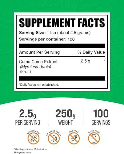 Miniatura 9 de BulkSupplements. com Camu Camu Extracto en polvo  Suplemento superalimentario, suplemento Camu Camu  Vegano y sin gluten, 0.09 oz por porción, 17.64