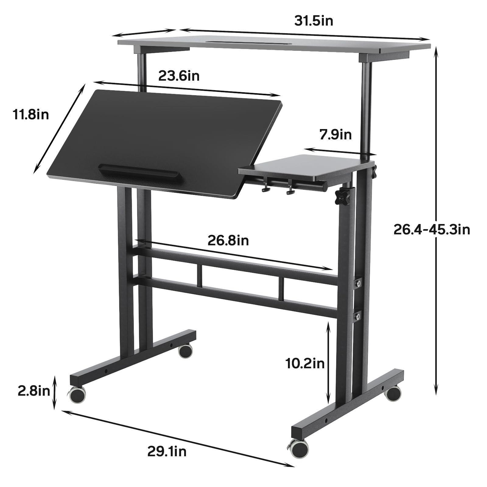 Scrivania regolabile in altezza, scrivania per computer, scrivania da ufficio, tavolo da studio rimovibile, 80 x 60 x 67-115 cm, nero, postazione di lavoro ergonomica, design moderno, mobili per casa