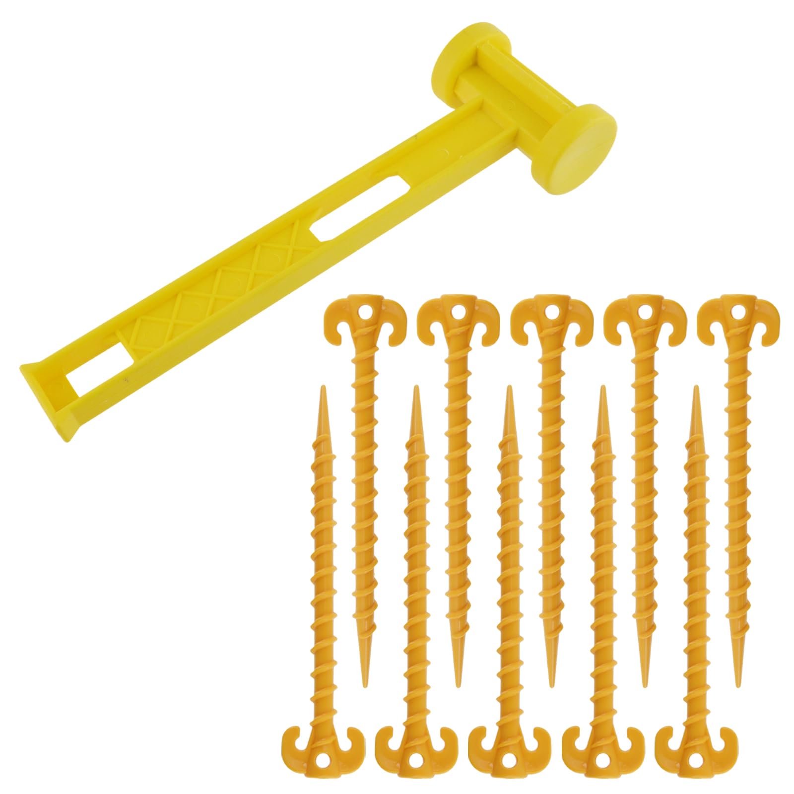 Piquets de tente en plastique 25 cm robustes avec marteau inclus pour camping, lot de 10