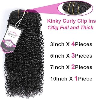 Kinky Curly Clip In Hair Extensions for Black Women Human Hair, Urbeauty 14 inch Curly Clip in Human Hair Extensions, 3C/4A Afro Coily Hair Clip Ins for African American Black Women