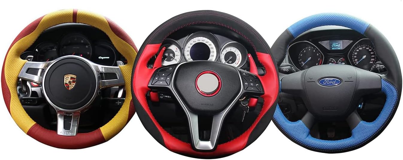 LonckyAuto Custom Fit OEM Black Genuine Leather Steering Wheel Covers for Toyota FJ Cruiser 2007 2008 2009 2010 2011 2012 2013 2014 Interior Accessories