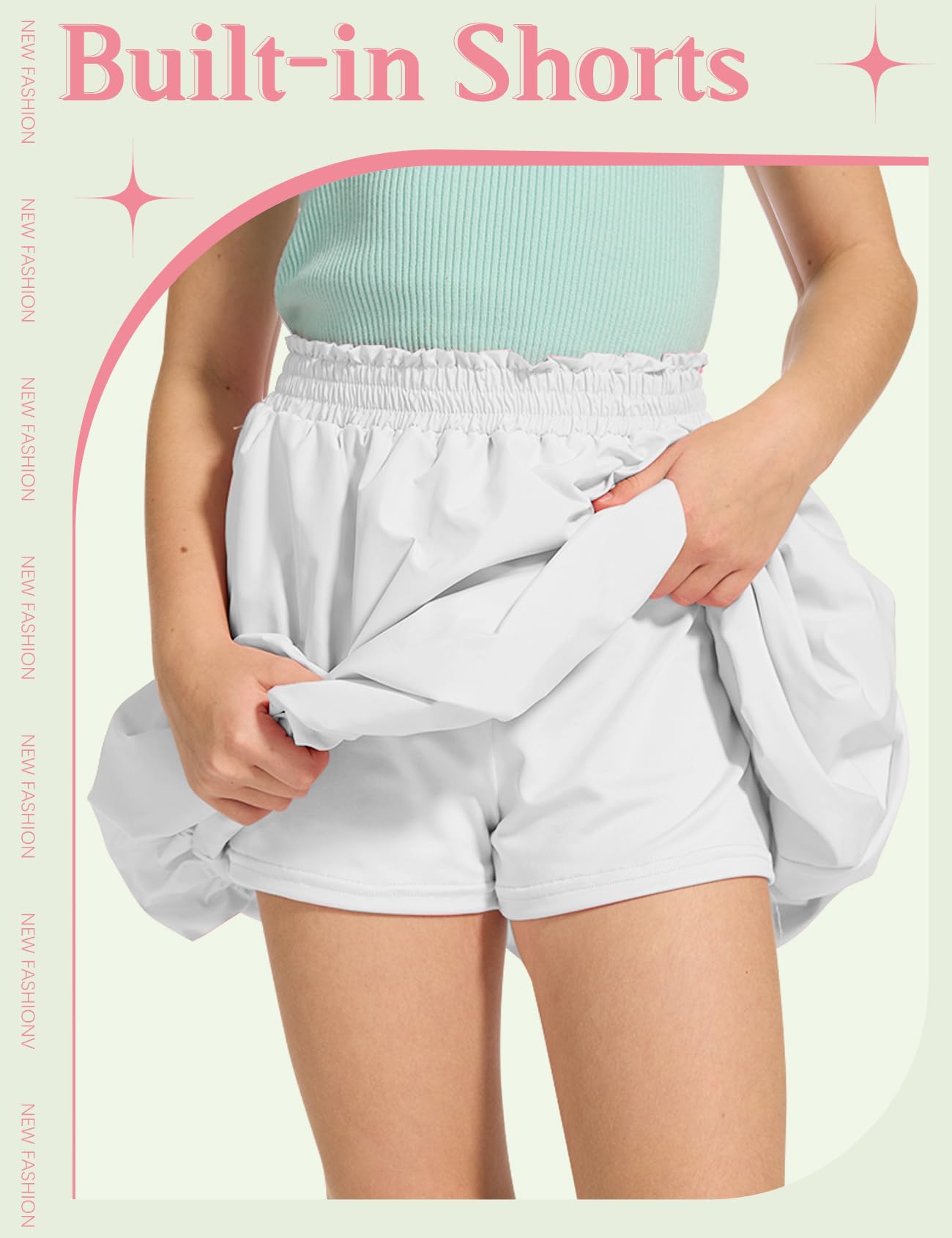 COZYPOIN Faldas de burbujas para niñas, bohemias, elásticas, de cintura alta, con volantes, pantalones cortos de globo con bolsillos para 5-14 años