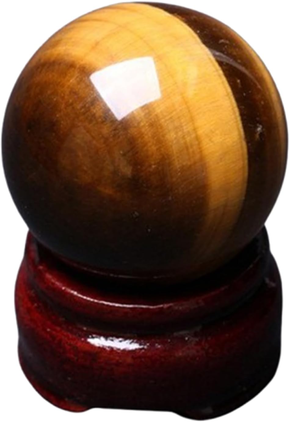 Golden Tiger Eye Decorative Balls Crystal Ball Divination Sphere with Wood Stand Gemstone Ball Large Round Feng Shui Ball,8cm/3.1in