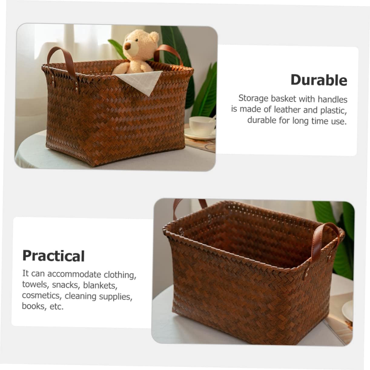 Garneck Portable Woven Laundry Basket with Handle Medium Dirty Clothing Organizer for Home Storage Multi Use Hamper for Sports Gear and Personal Items