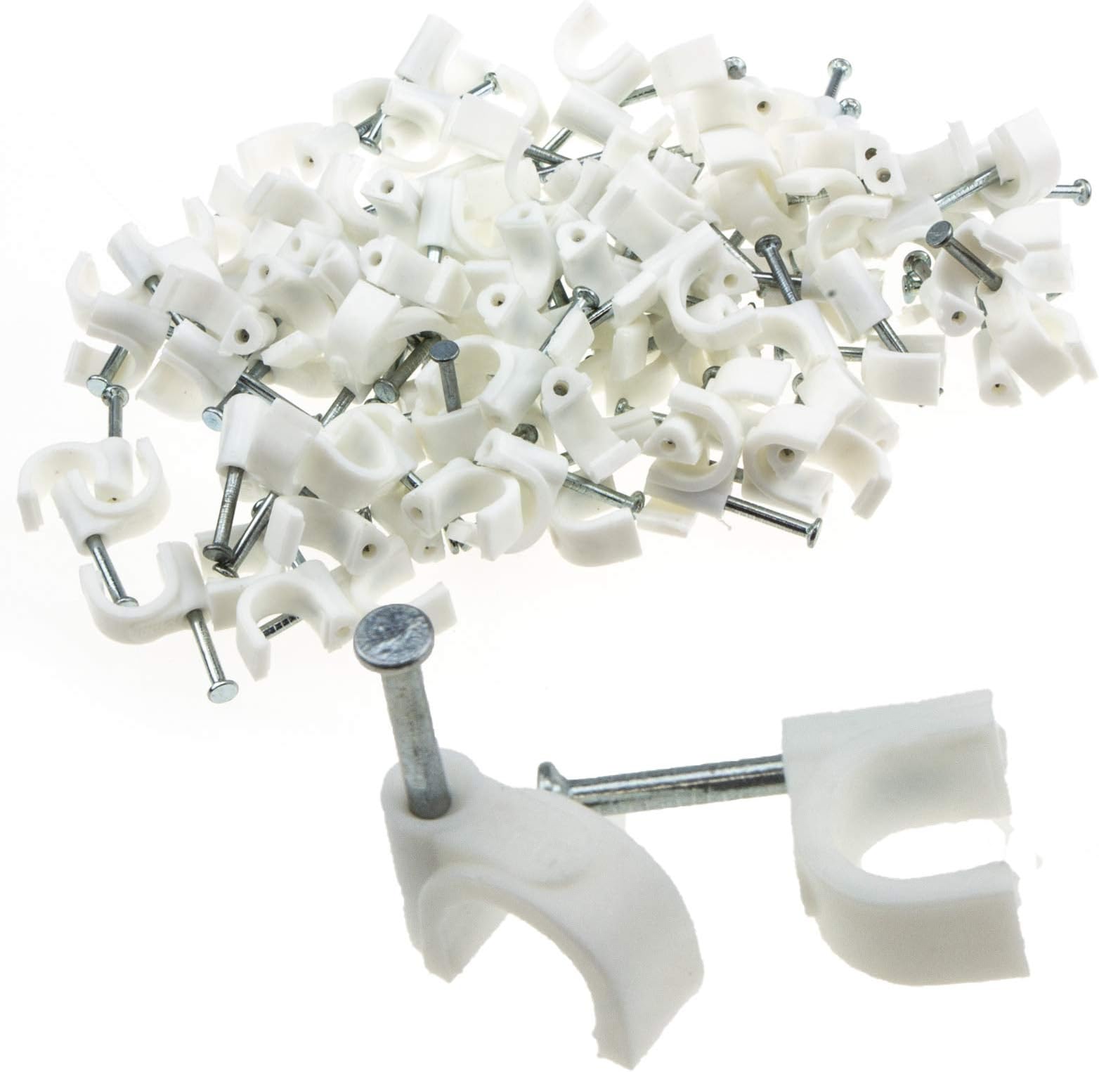 enTie Round White 8mm Cable Clips Secure Fastenings Cables [100 Pack]