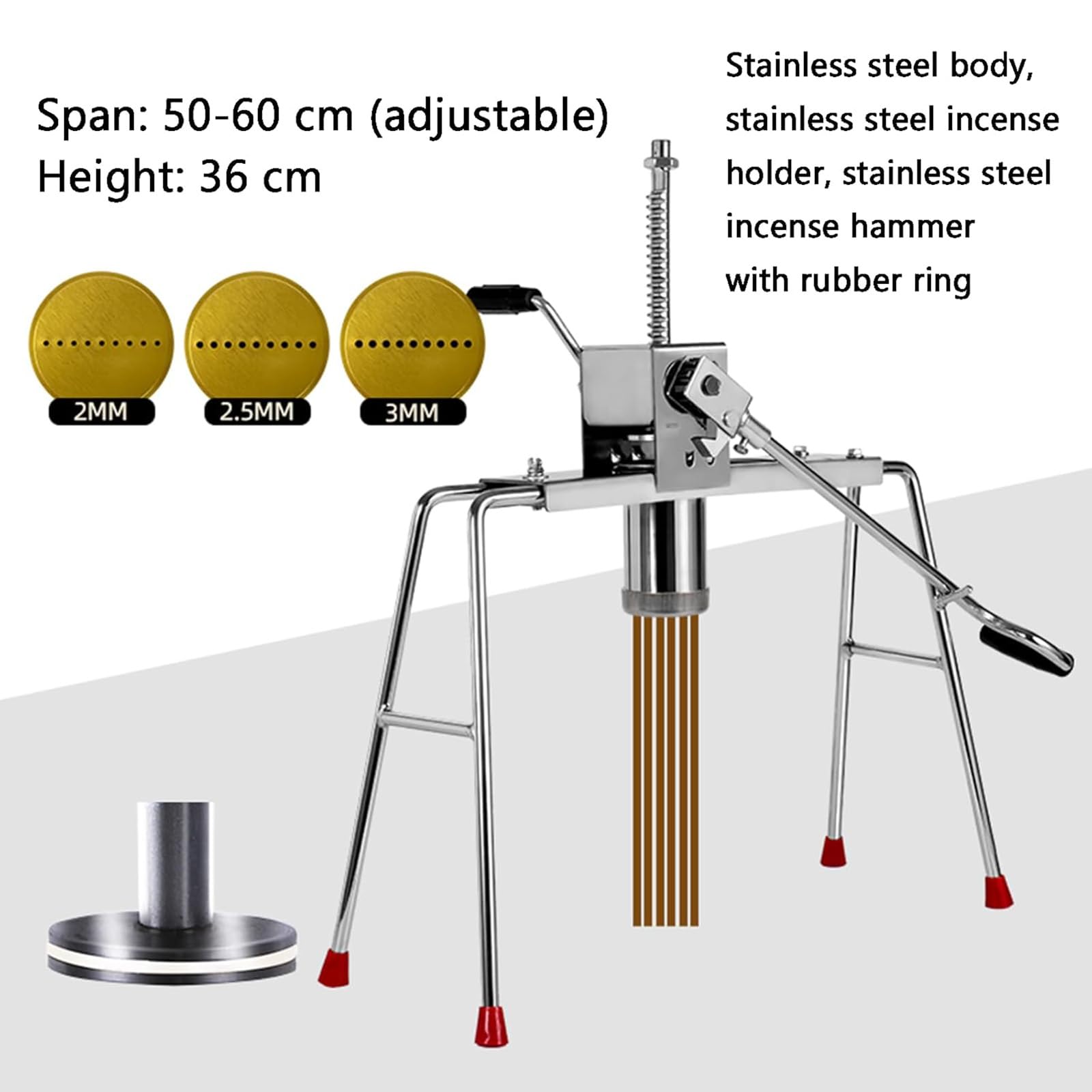 Herramientas para hacer incienso, máquina manual de acero inoxidable con soporte ajustable de 50-56 cm y moldes para hacer varillas de incienso