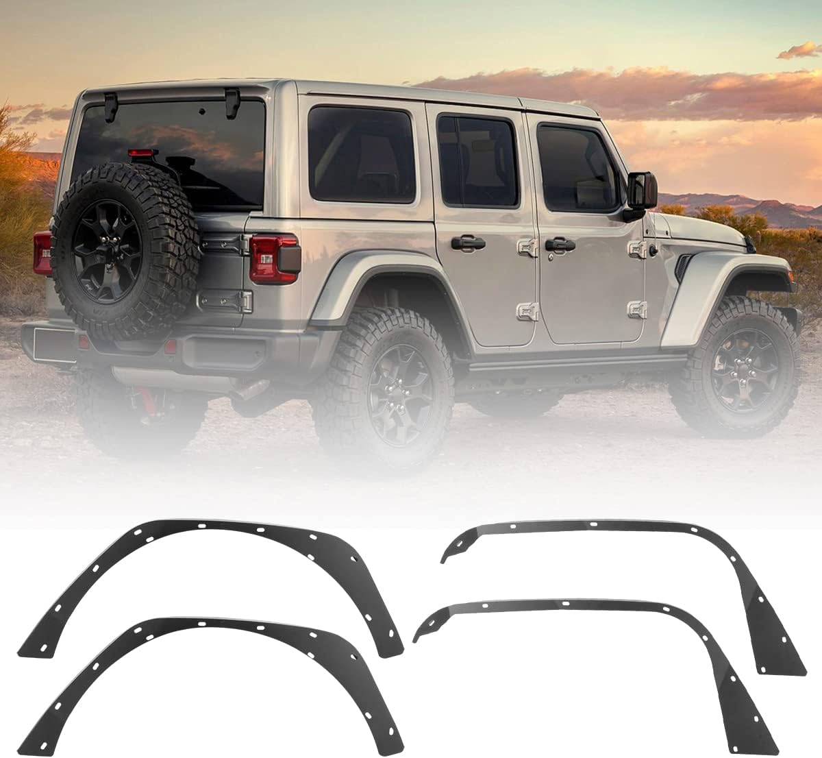Front and Rear Fender Flares Fit for 2018-2025 Jeep Wrangler JL 2/4 Doors, 4PCS Heavy Duty Steel wheel flares Bolt on Wrangler, Fender Liners