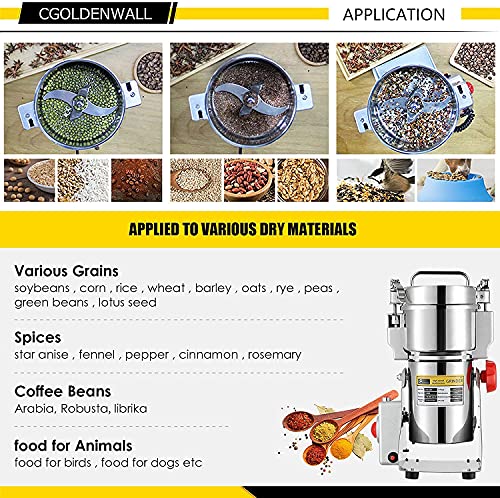 Cgoldenwall 300G High-Speed Electric Grain Grinder Mill Stainless Steel For Commercial Spice Grinder Pulverizer For Dried Cereals Grains Spices Herbs 110V Gift For Mom/Wife #TOP2