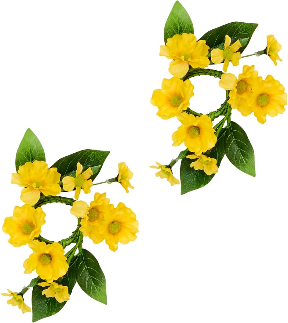 1.25" Inner Diameter Taper Spring Yellow Daisy Candle Ring, Set of 2