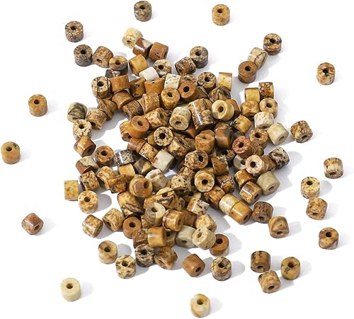 Miniatura 4 de Cuentas cilíndricas cortas de jaspe marrón natural de 0.079 x 0.118 in, 155 piezas de tubos sueltos semi piedras preciosas para diseño de joyería
