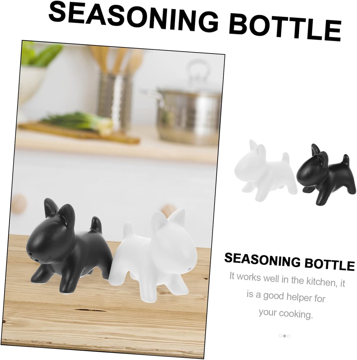 2pcs Dog-Shaped Ceramic Black and White Seasoning Jars for Kitchen Creative Spice Containers Lid for Home and Restaurant Use