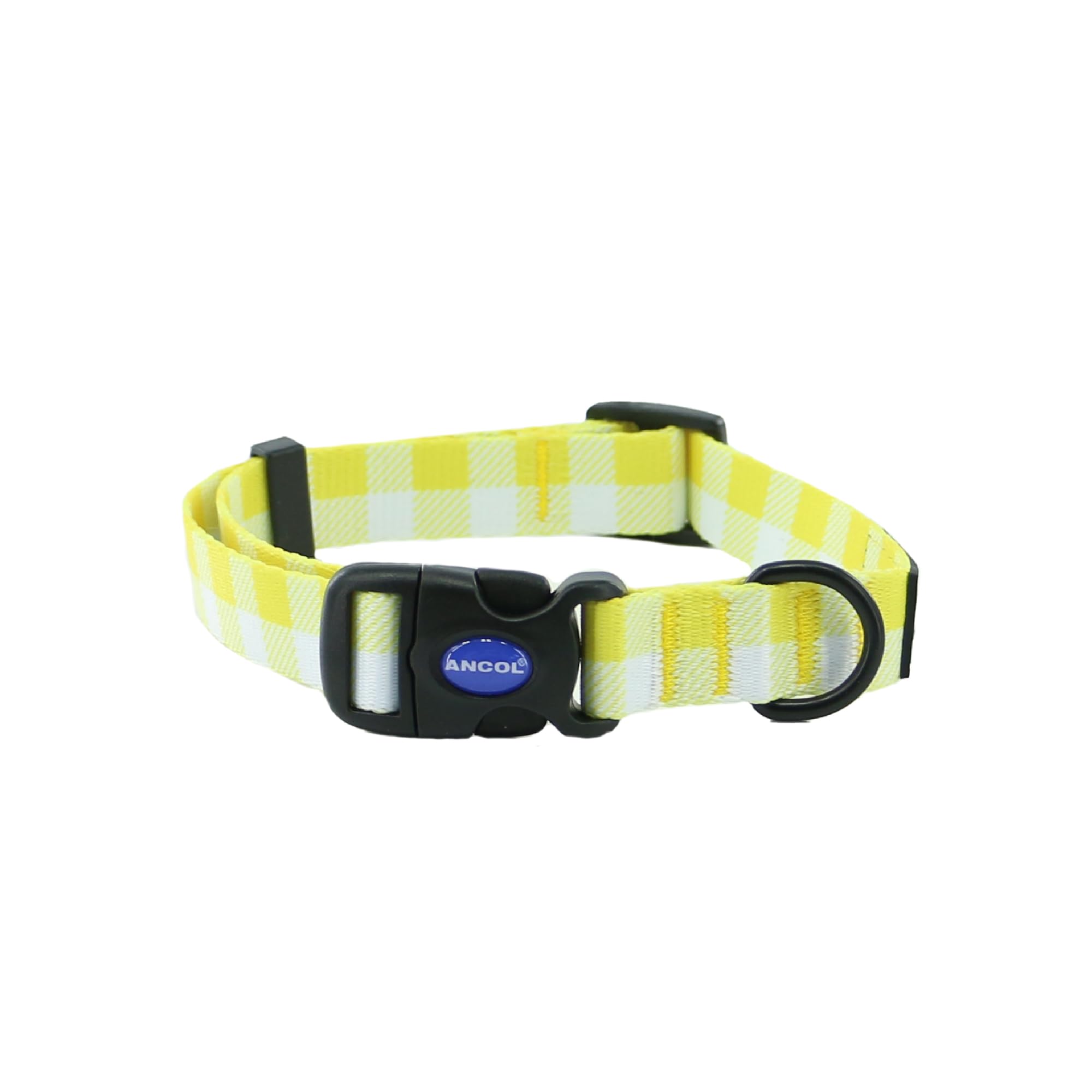 Ancol Soho Round Dog Collar Yellow Check Patterned, 100% Recycled Fabric Comfortable Pet Accessory