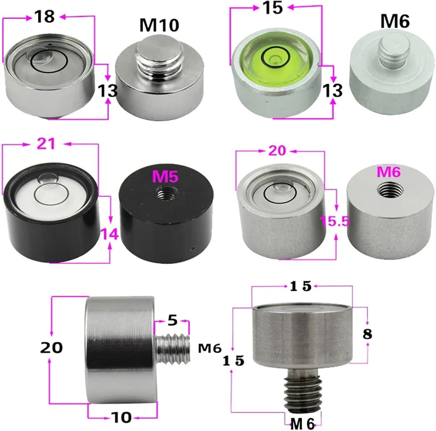 Mini Bullseye Spirit Level Bubble Bead Diameter 13mm to 30mm with Screw M5 M6 M10 1/4 3/8 inch Leveling Tool with Cog 1PCS(D20-M6G)