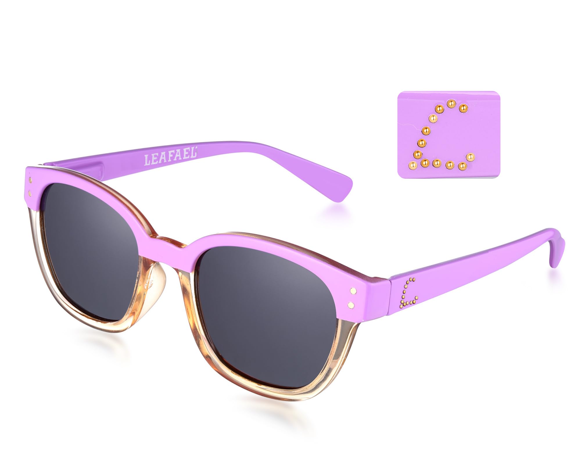 Leafael Personalized Initials Sunglasses for Women, Trendy Two Tone Purple Square Frame, Polarized UV400 Lens, Casual & Sport