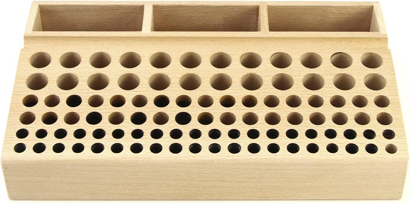 QWORK Leather Working Tool Holder, 98 Holes Wooden Leathercraft Tool Rack Stand Organizer with 3 Slots, Making Punch Tools Storage