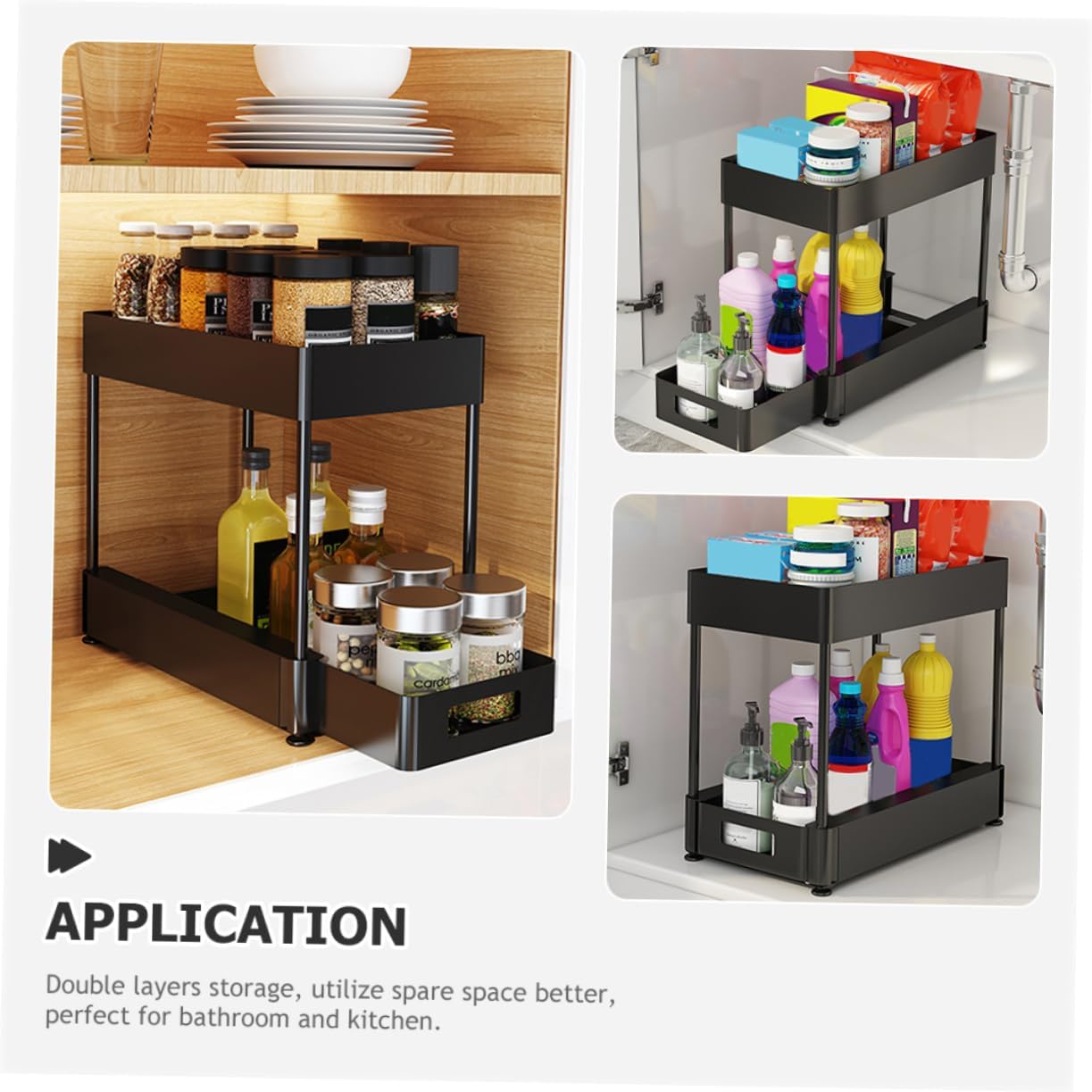 STOBAZA Under Sink Organizer Pull out Storage Rack for Bathroom and Kitchen Versatile Cabinet Shelves for Toiletries and Spices Space Saving Design with Ventilated Bottom