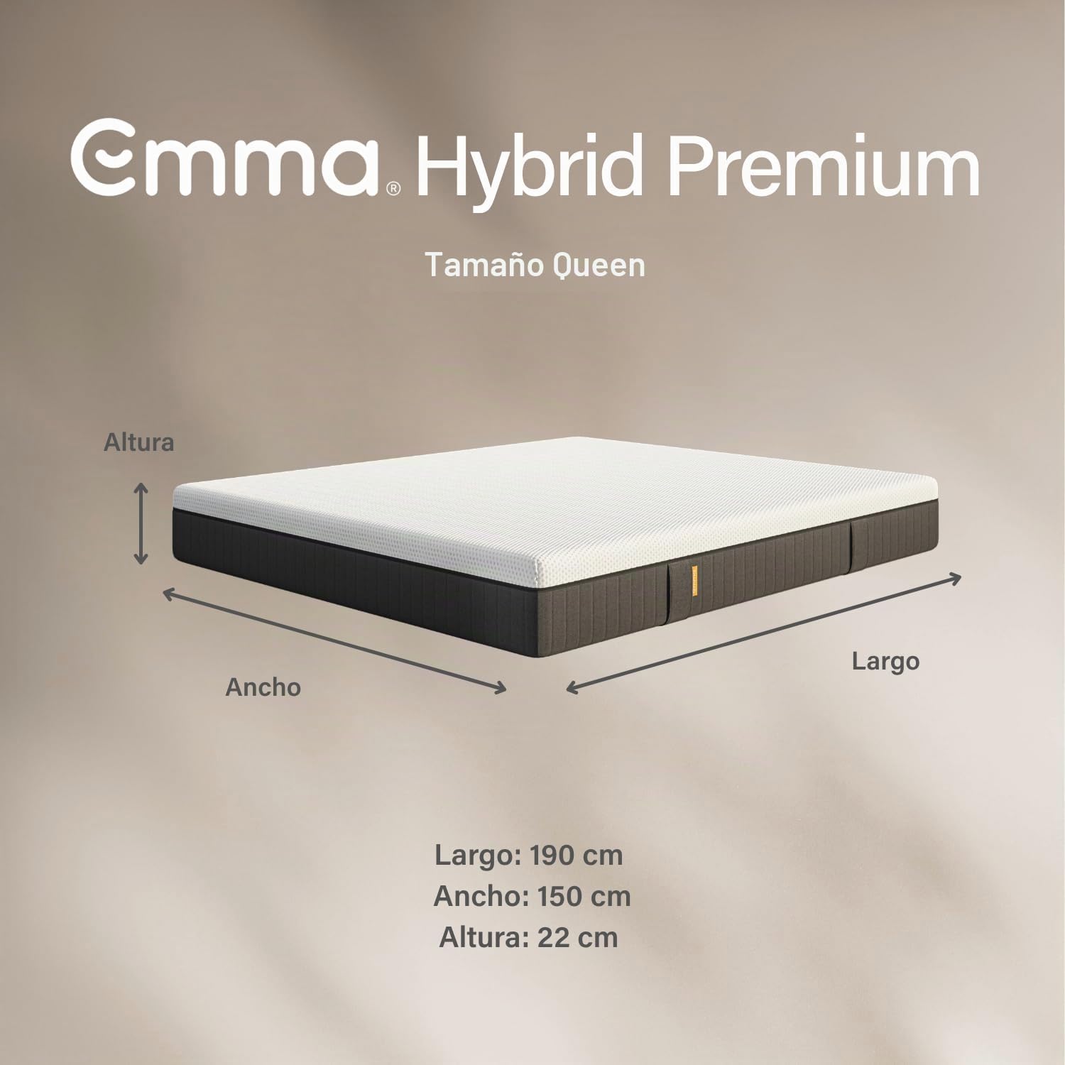 Emma Colchón Hybrid Premium Queen Size 150x190cm de Memory Foam & Resortes Colchón en Caja Tecnología Alemana 10 Años de Garantía & 100 Noches de Prueba