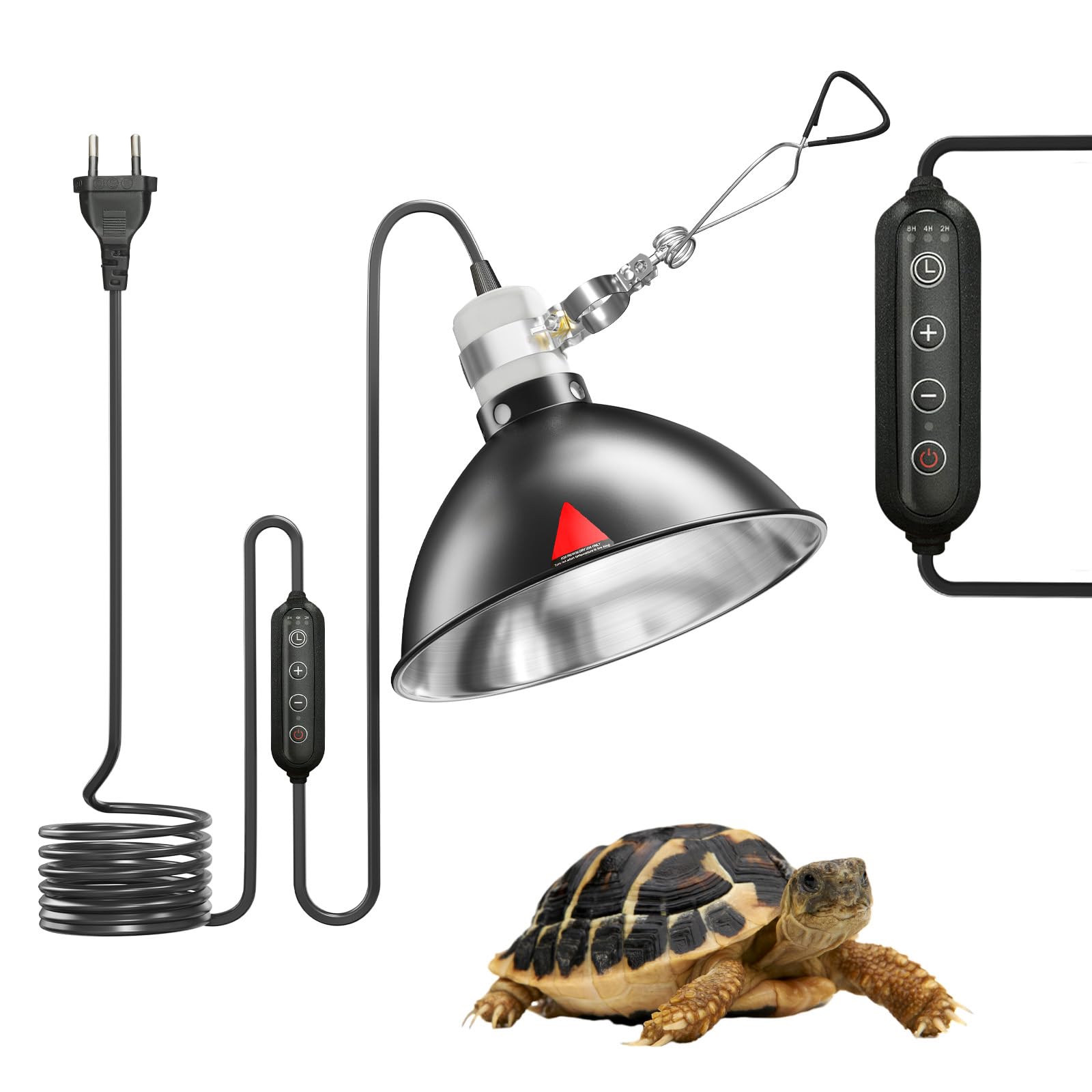 Wärmelampe Schildkröten, 200w Wärmelampe mit Timer für Schildkröten, 8,5 Zoll Terrarien lampe dimmbar, Reptilien Reflektor mit Klemmbefestigung