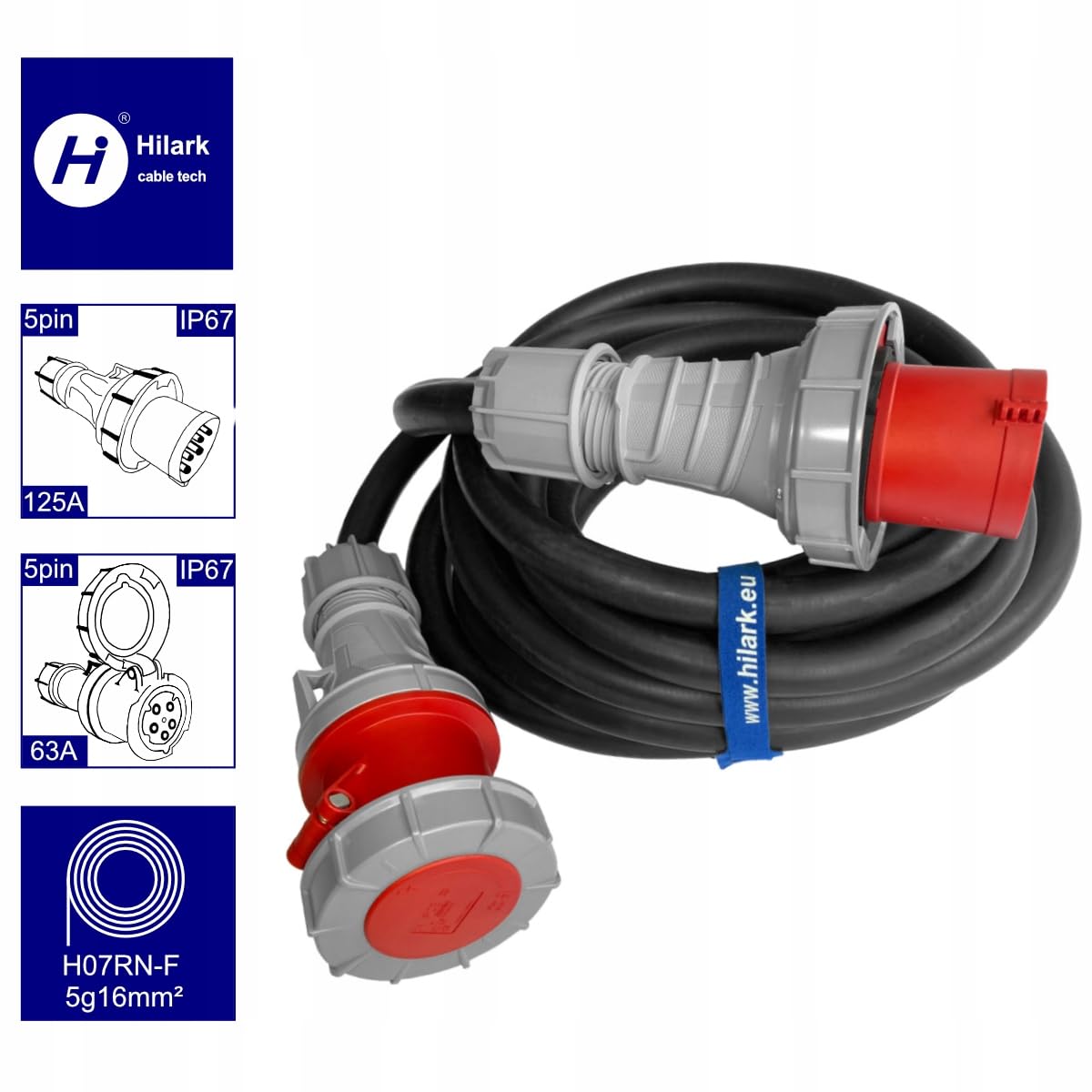 Hilark Cable Tech Przejściówka siłowa IP67, adapter 125A 5P na 63A 5P 2M