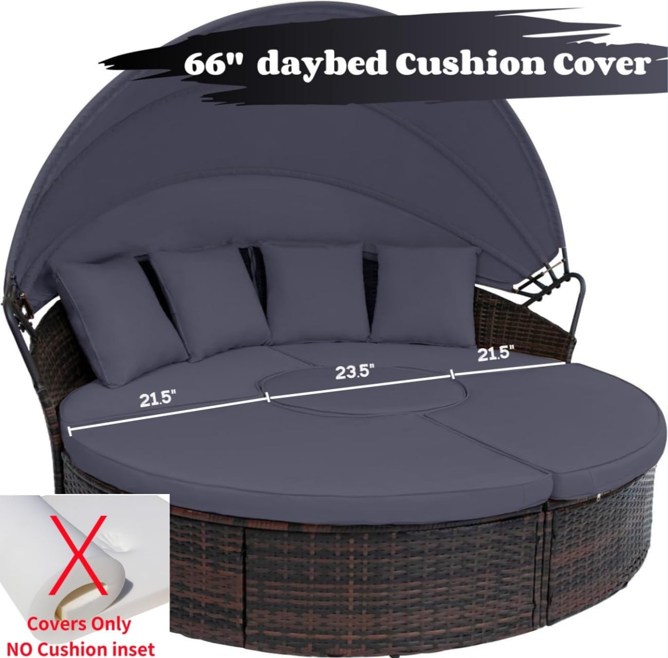 Outdoor Round sunbed Cushion Cover, 66” Patio Round daybed Replacement Cushions Cover Weatherproof, Please Measure The Size Before Buying, [Padded Foam and Pillow not Included]