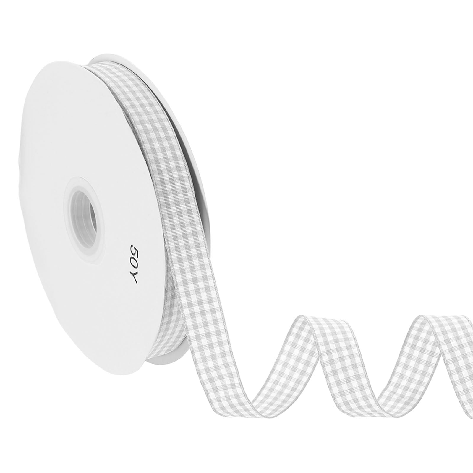 PATIKIL 50 Yard x 5/8 Inch Gingham Ribbon, Plaid Ribbon Nylon Checkered Gift Wrapping Strip for Thanksgiving Bow Wreath Craft Birthday Wedding, Gray