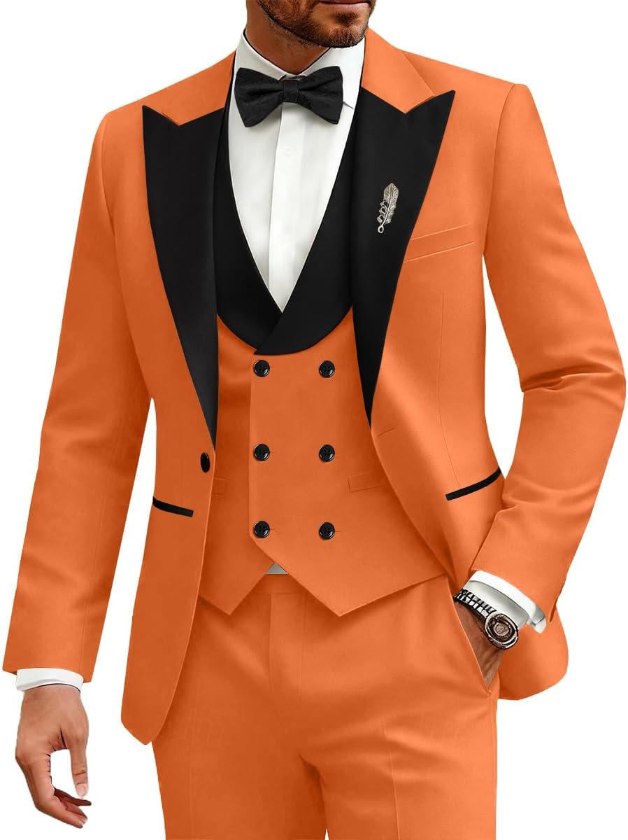 Mens Tuxedo Suit Set 3 Piece Wedding Party Suits for Mens Tuxedo for Men Slim Fit Outfit with Bow-Tie