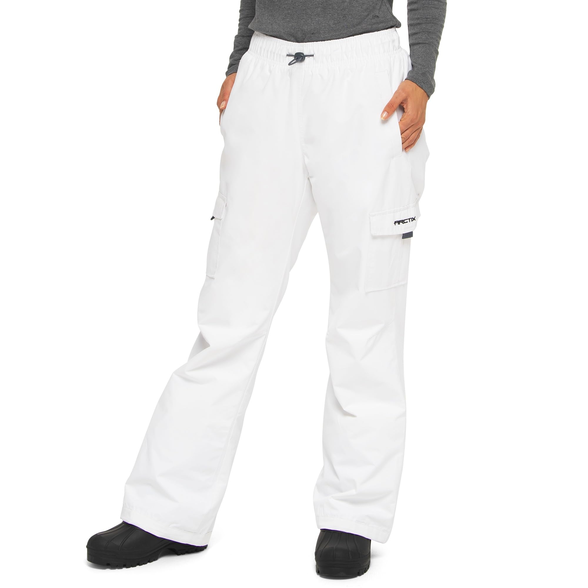 ARCTIX Women's Lumi Pull Over Fleece Lined Cargo Snow Pants, White, Medium Tall