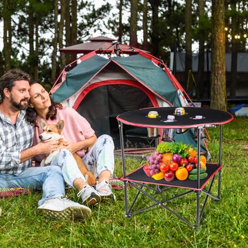 SOUJOY-Portable-Camping-Table-Folding-Picnic-Table-Canvas-Waterproof-Travel-Beach-Tables-with-4-Cup-Holder-for-Outdoor-Barbecue-Fishing-Campfires-and-Tailgating