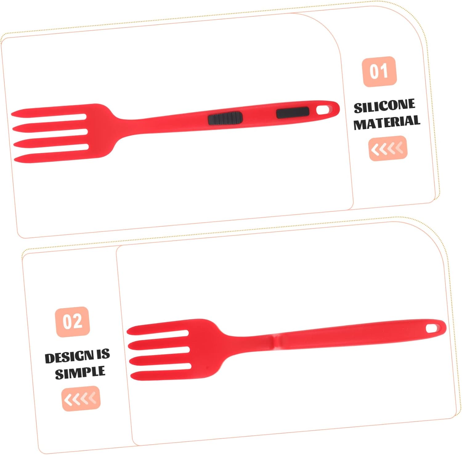 Reusable Large Silicone Cooking Fork for Pasta and Noodles Ergonomic Smooth Grip Washable Food Safe Fork for Kitchen Use Comfortable Lightweight Design in Bright Red