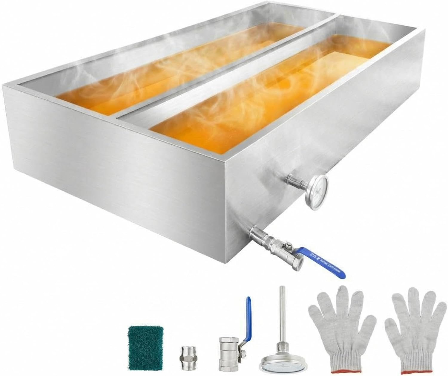 PeakPursuit 48"x24" Maple Syrup Evaporator Pan, 47 Gallon Stainless Steel Boiling Pan with Valve & Thermometer, for Outdoor Syrup Making and Home Use
