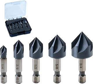 toolant Noir-Ti Pro Cobalt Countersink Drill Bit Set, TiAlN Coated 5-Pc 1/4"-3/4" Hex Shank for Fast Metal Chamfering