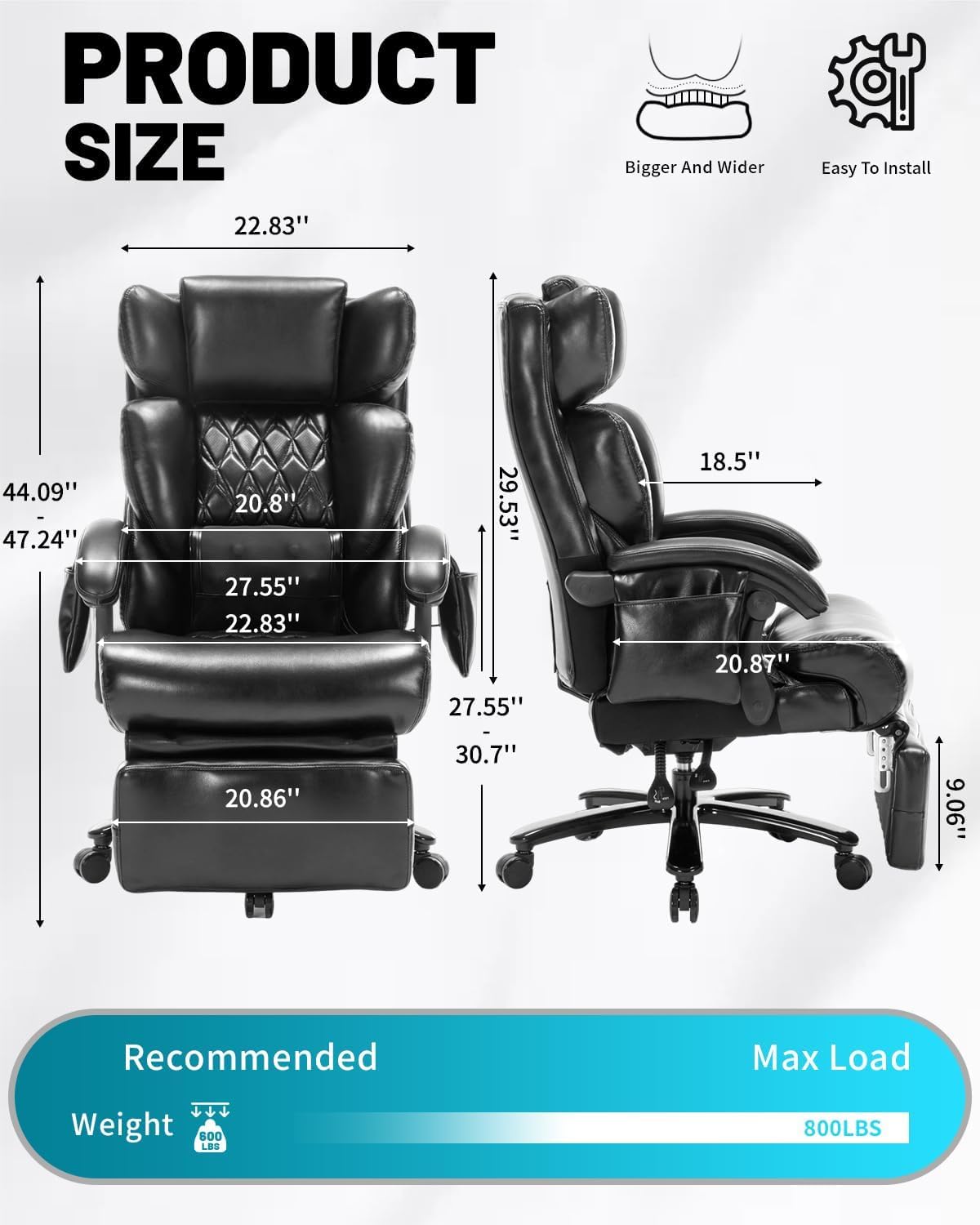 800LBS Massage Office Chair with Foot Rest & 8 Points Vibrat