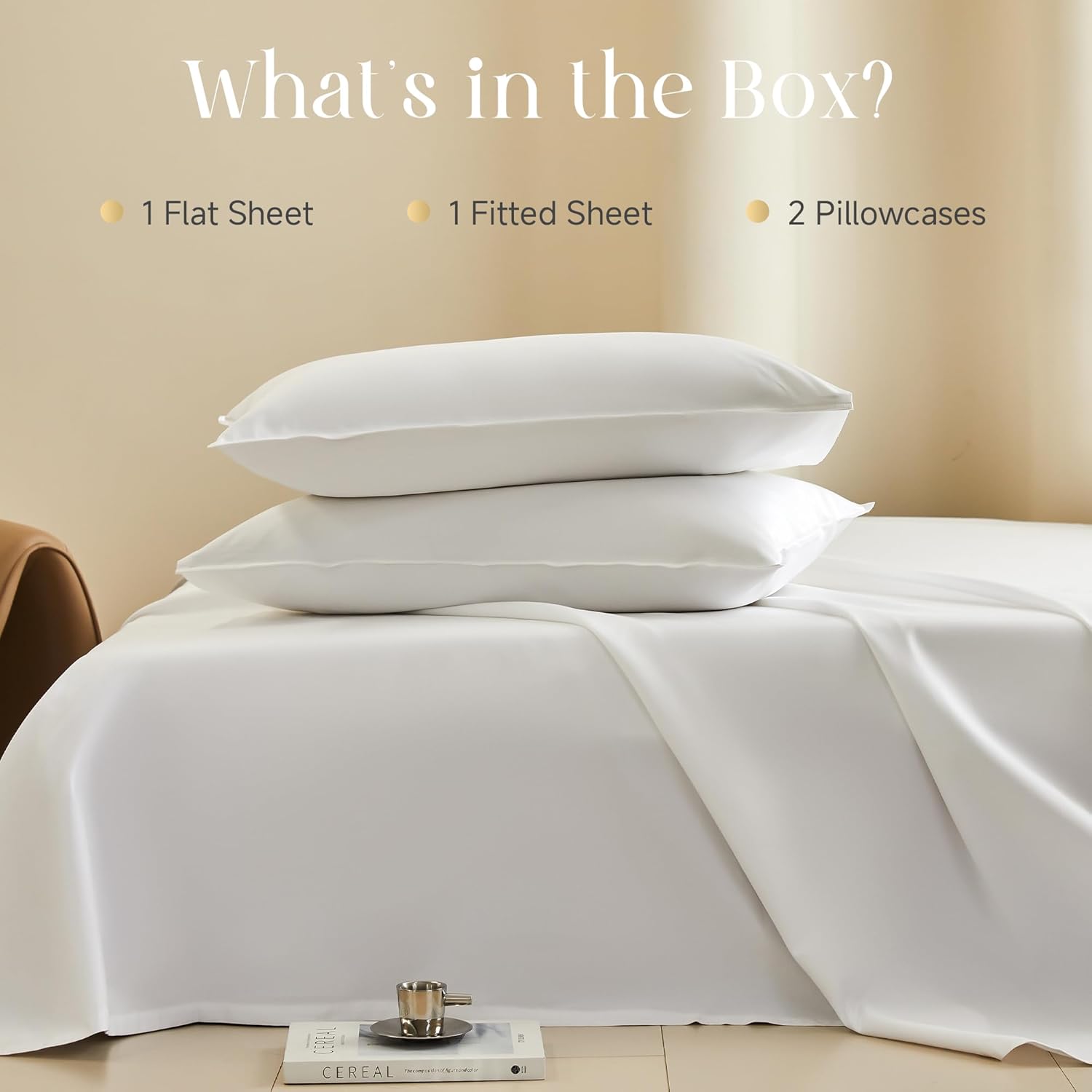 Simple&Opulence 100% Cotton 1000 Thread Count Queen Sheets -4 Pc Long Staple Pure Soft Sateen Weave Set-16” Deep Pocket Cooling Luxurious Silky Bed Sheet(White, Queen)