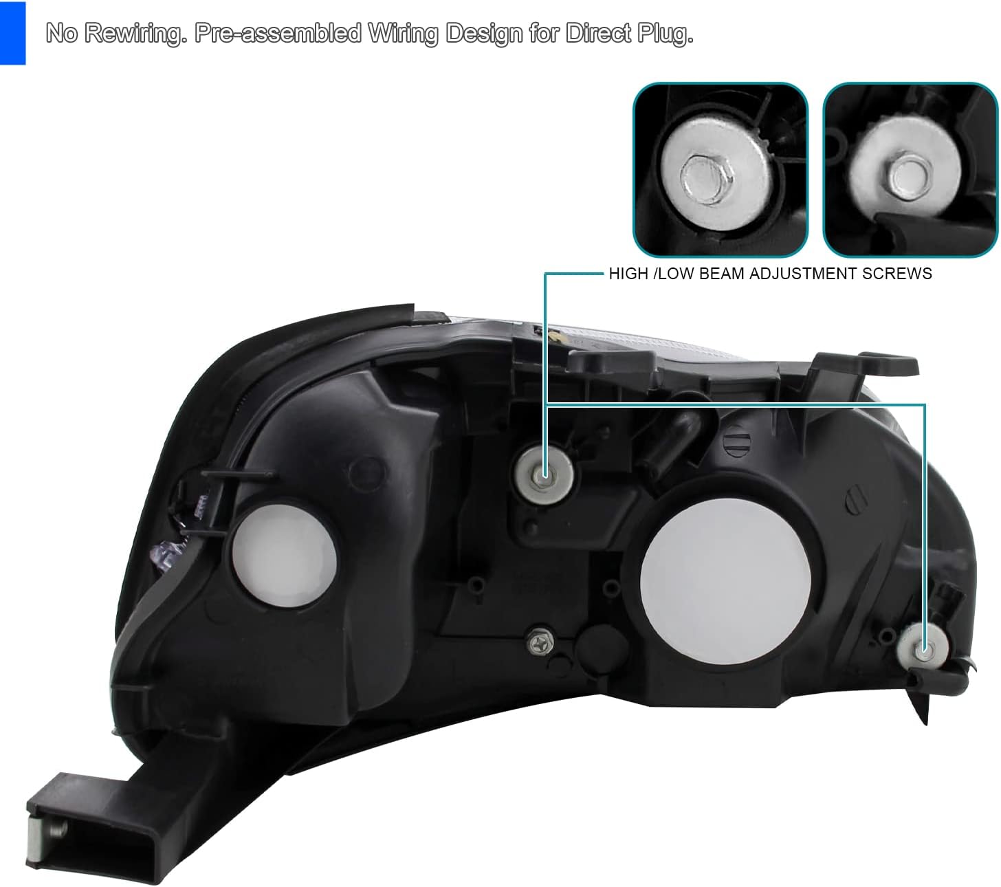 SPEC-D TUNING Black Headlights Compatible with 1999-2000 Honda Civic EK EX LX Si L+R Pair Head Light Lamp Assembly