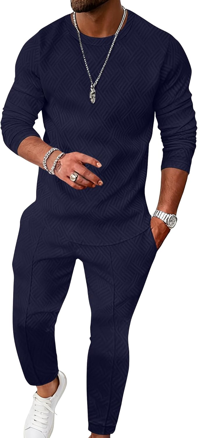 UOUA Mens 2 Piece Sweatsuits Set Long Sleeve Sweatshirt Jogging Sweatpants Tracksuits Outfits