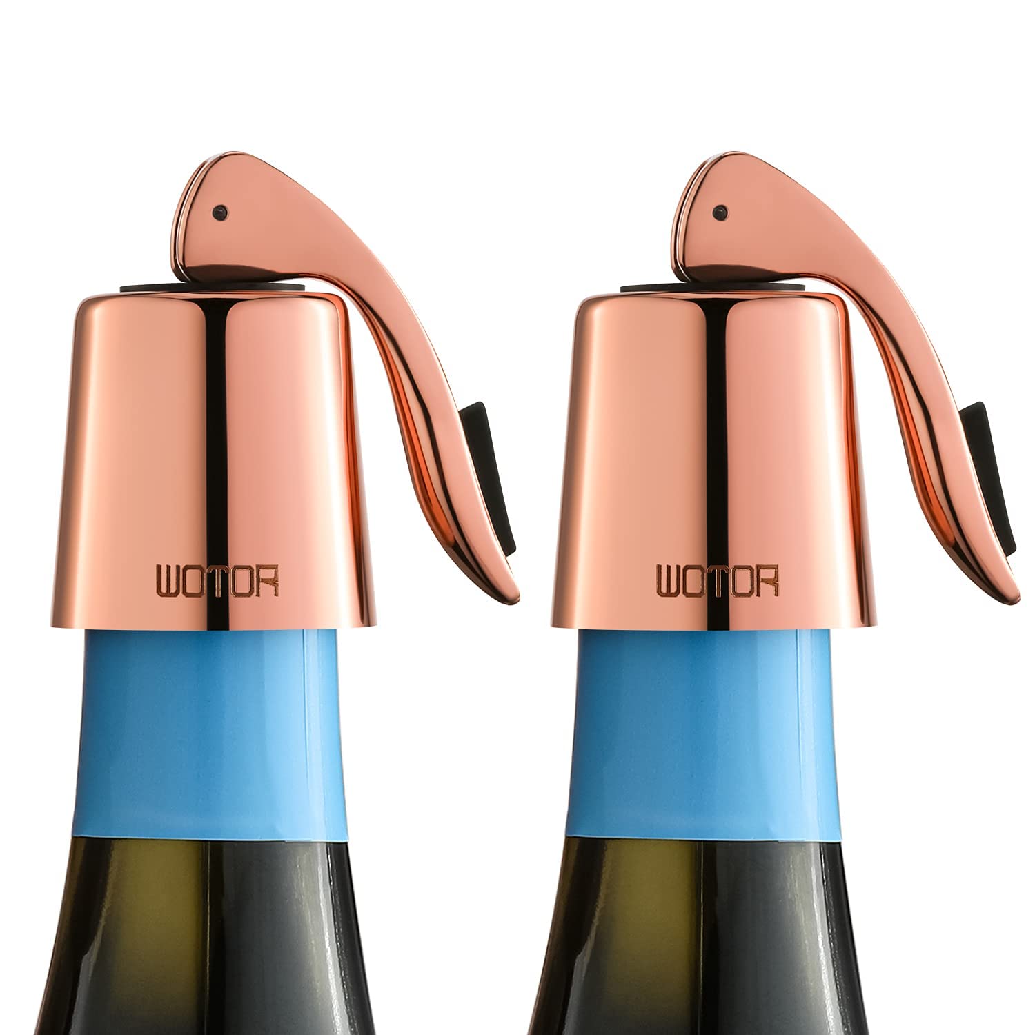 WOTOR Bouchons de bouteille de vin en acier inoxydable avec silicone, réutilisables, protecteur de vin et scellant décoratif pour bouteilles, anti -fuite, garde au frais, noir métallique, paquet