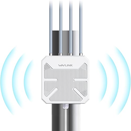 2026 AX1800 Outdoor WiFi 6 Extender Long Range, WAVLINK Outdoor WiFi Access Point with PoE, 4x8dBi High-Gain Antennas, IP67 Weatherproof, Support Up to 256 Devices for Farm, Yard, Patio, RV, Garage