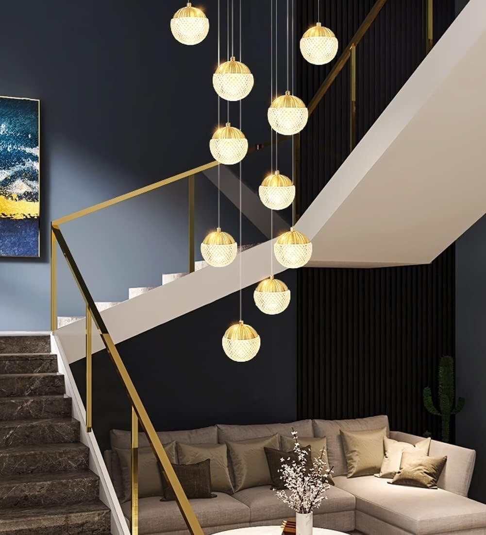 SYAXVOM Chandelier Pendant ht Duplex Hollow Living Room Acrylic Crystal Ball Modern Creative Hotel Villa Staircase High Ceiling Lamp (Color : B, Size 8balls) innovate
