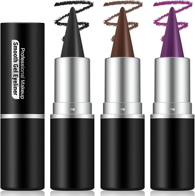 3pcs Black Brown Plum Matte Gel Eyeliner Pencil Set, Waterproof Smudge Proof Smoky Waterline Eyeliner Crayon for Winged Liner Goth Makeup, Cream delineador de ojos&Eyeshadow for Older Women